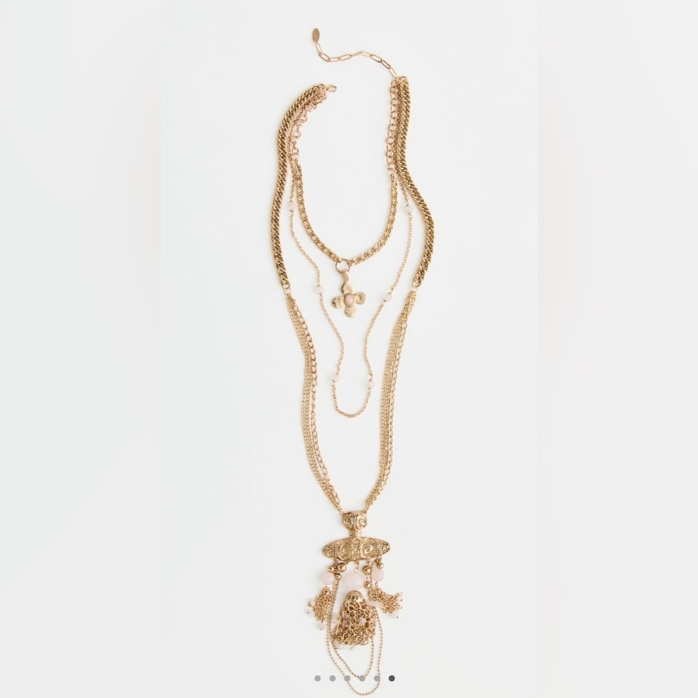 NWT Free People Catriona Layer Necklace in Rose Quartz Pink Gold New $68 retail - Picture 6 of 8